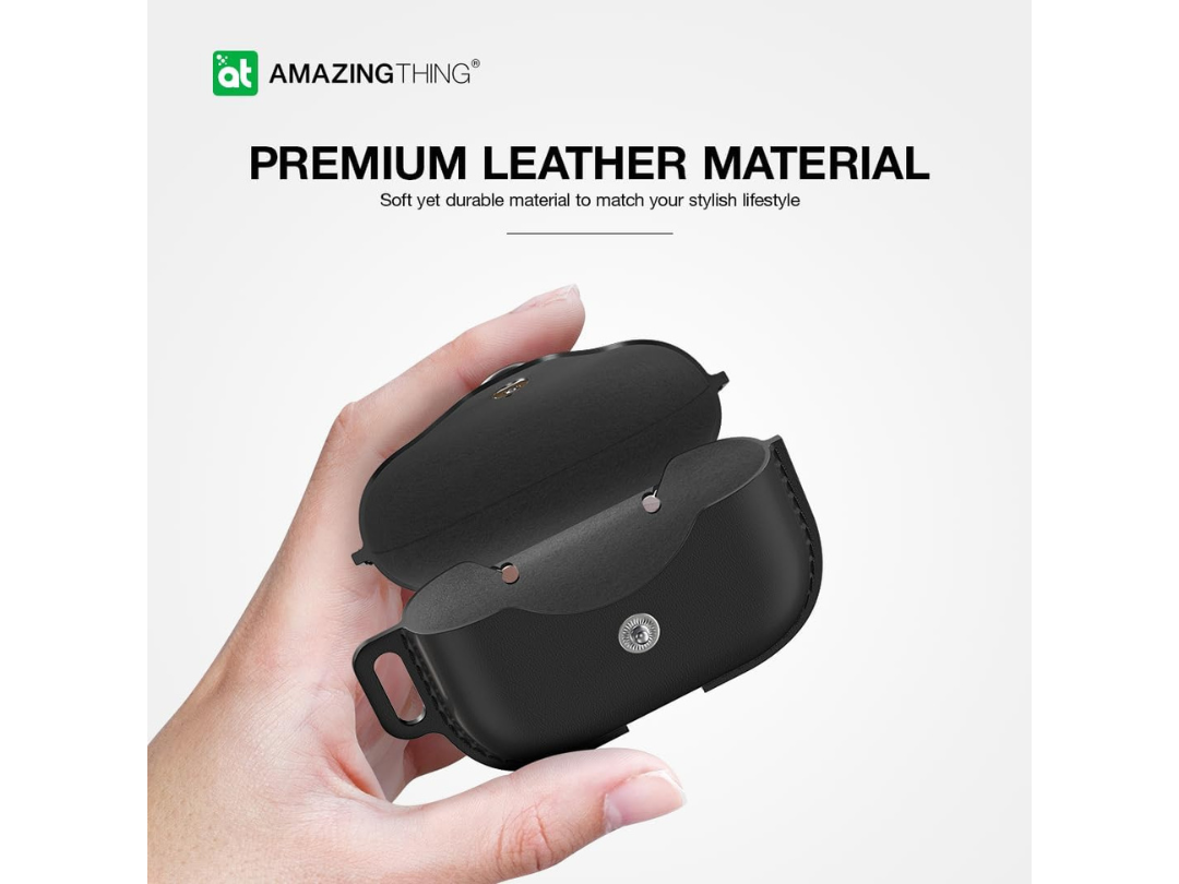 حافظة AmazingThing Marsix Pro لسماعات Apple AirPods Pro 2 / زر قفل أمامي / جلد أسود حافظة AmazingThing Marsix Pro لسماعات Apple AirPods Pro 2 / زر قفل أمامي / جلد أسود